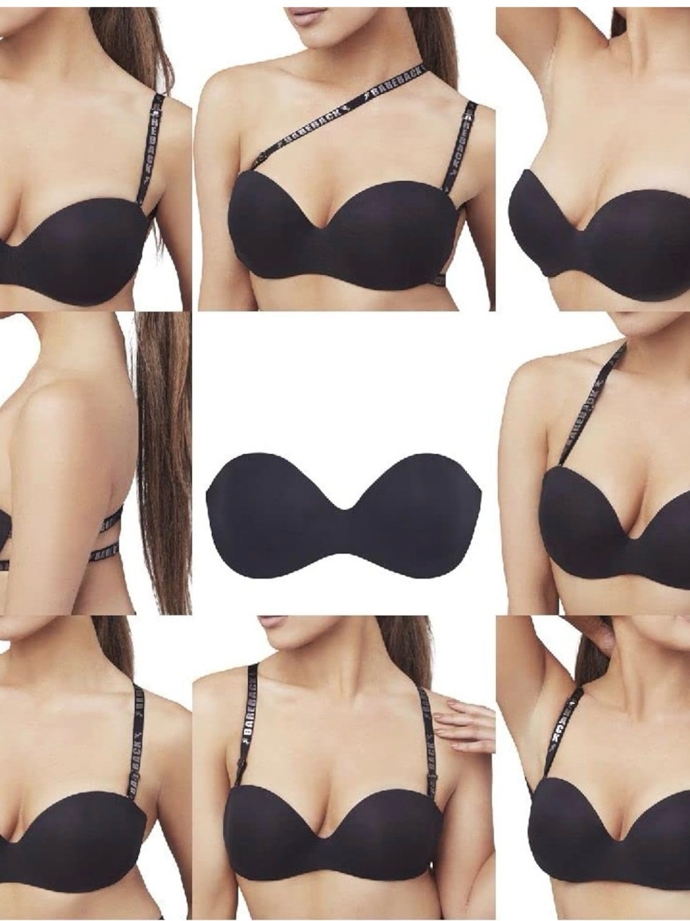NWT The BareBack Sexy Back Multi-way Bra with adjustable straps Black Size 34DD